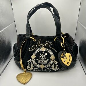 Vintage Y2K Juicy Couture Daydreamer Bag Purse Tote Black Gold Butterfly Heart